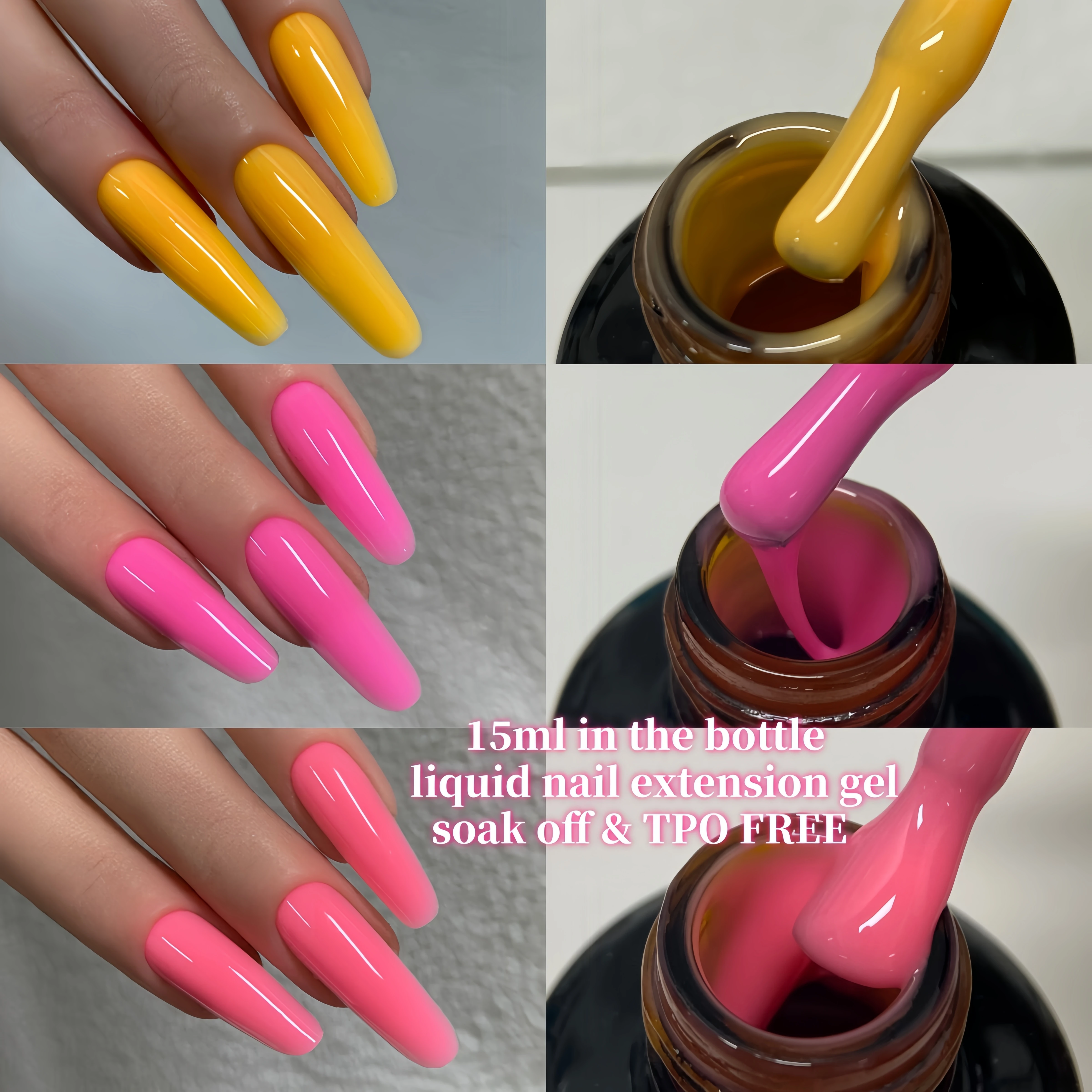 MSHARE 15ml Neon Pink Liquid Builder Nail Gel Nail Extension Gel TPO Free Self Leveling Soak Off UV LED Gel in the Bottlle