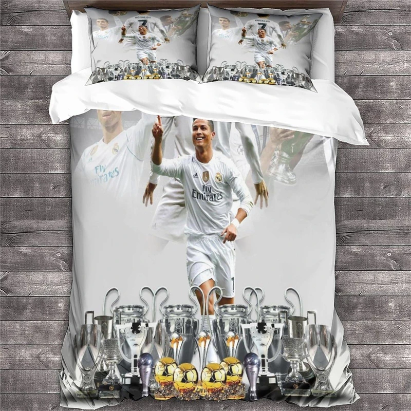 2/3 Pcs Duvet Cover Set Ronaldo Idol Football Star 3D Printed Quilt Cover for Teens Kids Boys Girls Soft Bed Cover with Zipper