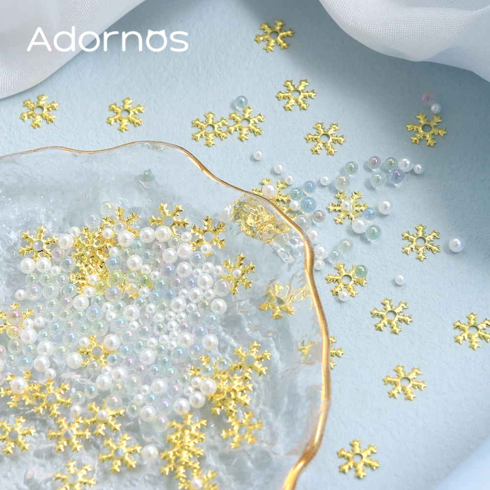 Christmas Snowflake Metal Rivet Epoxy Resin Filler Glitter Pearls Bubble Beads Resin Mold Filling Jewelry Making DIY Accessories