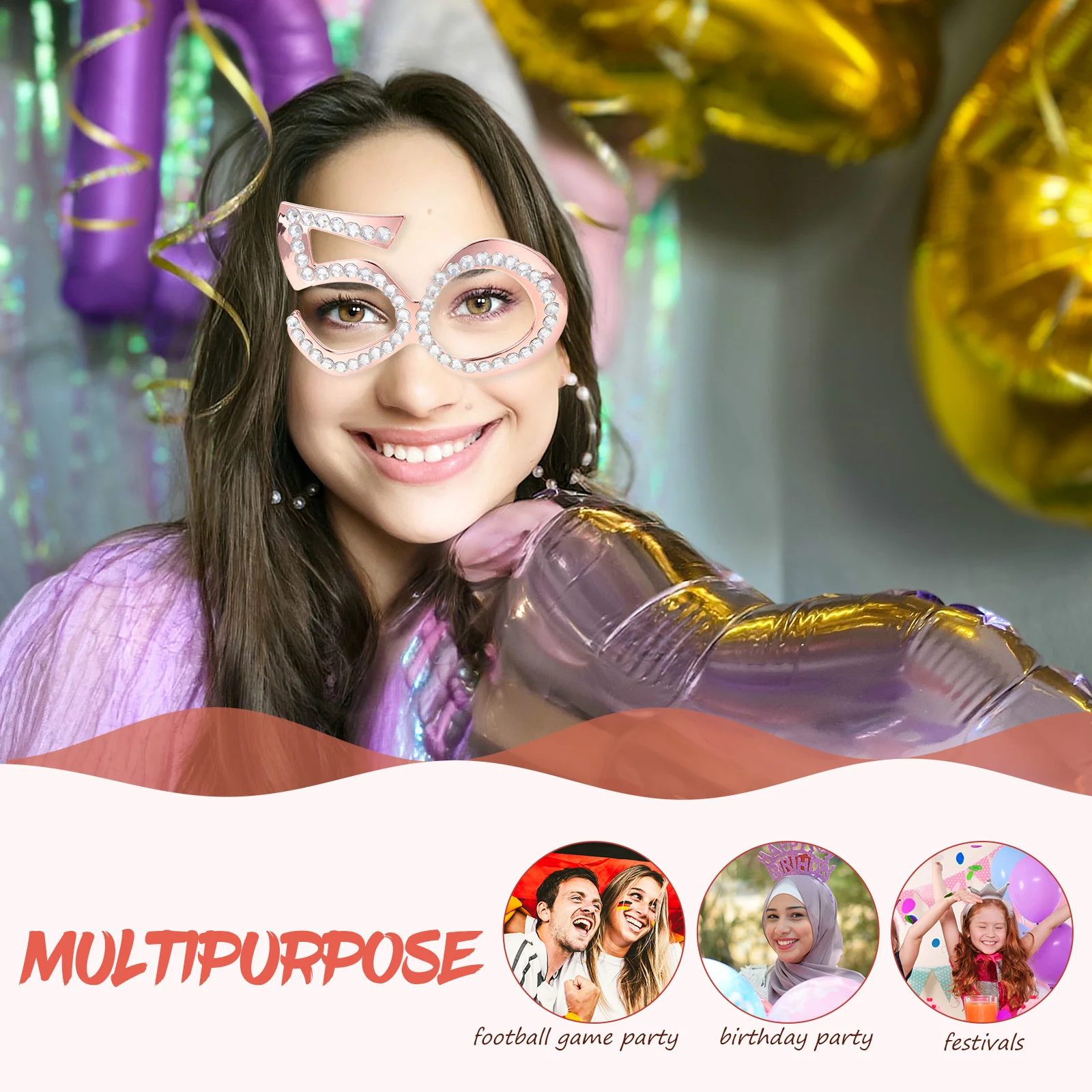 

Numeric Birthday Eyeglasses 50th Anniversary Party Photo Booth Prop Rhinestone Glitter Frame Eyewear Birthday Party Glasses