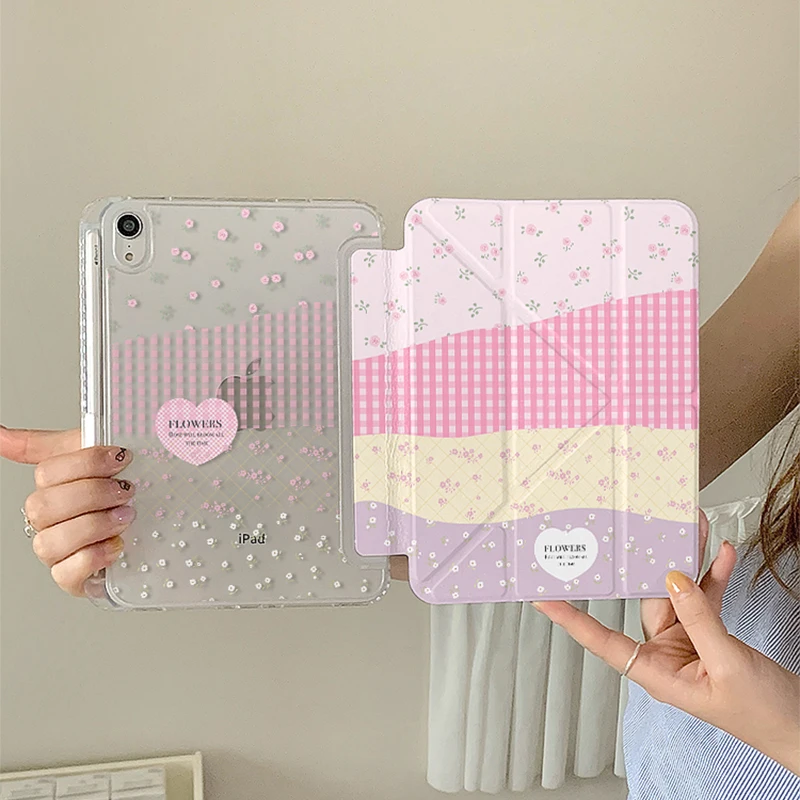

Checkered Pink Floral For iPad Pro 11 M2 M3 M4 M5 A16 2025 Air4 5 6 7 12.9/13/9.7/10.2/10.5/9.7in 5th 6th 7/8/9 10th 11th Cover