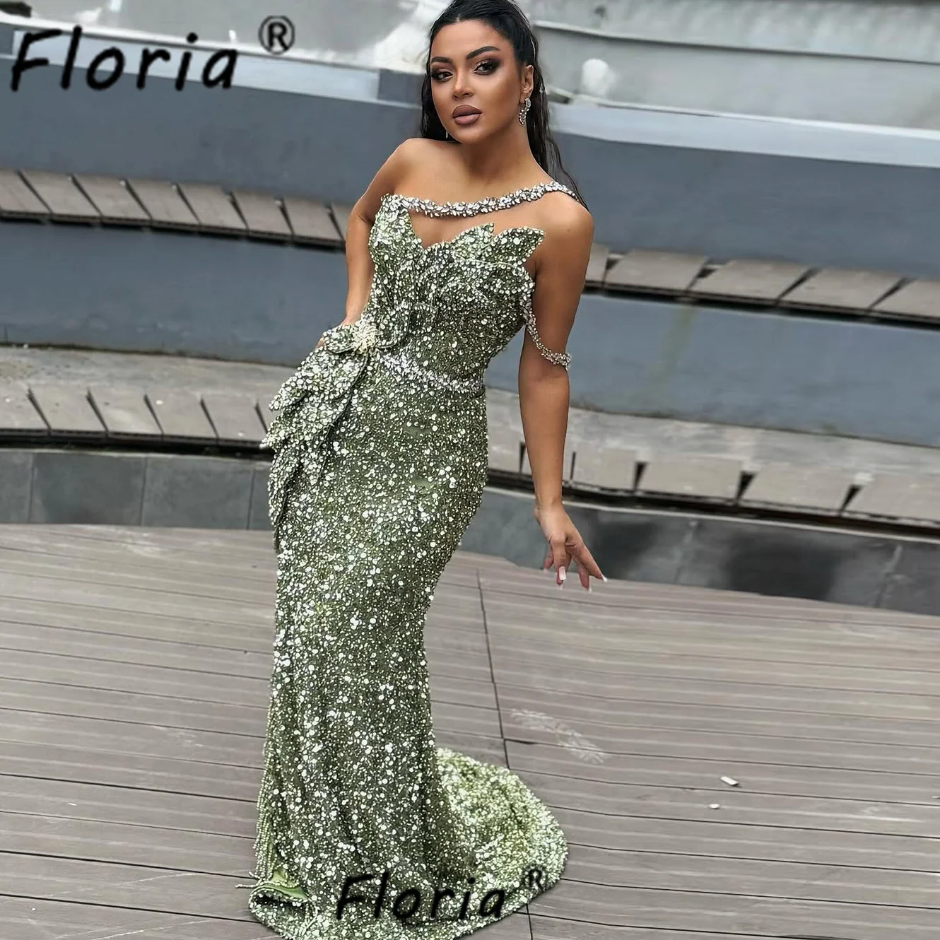 

Роскошные вечерние платья русалки с блестящими бусинами и блестками, платье для особых случаев, свадебная вечеринка, гала-зеленый халат для вечеринки по индивидуальному заказу