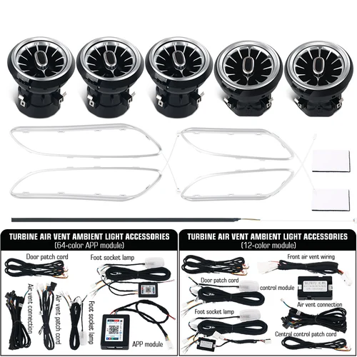 Imagen 2 del producto Luces ambientales de 12/64 colores para mercedes-benz A/CLA/GLA W176 W117 W156, boquilla de turbina de ventilación LED para coche, lámpara decorativa, aplicación de 12V