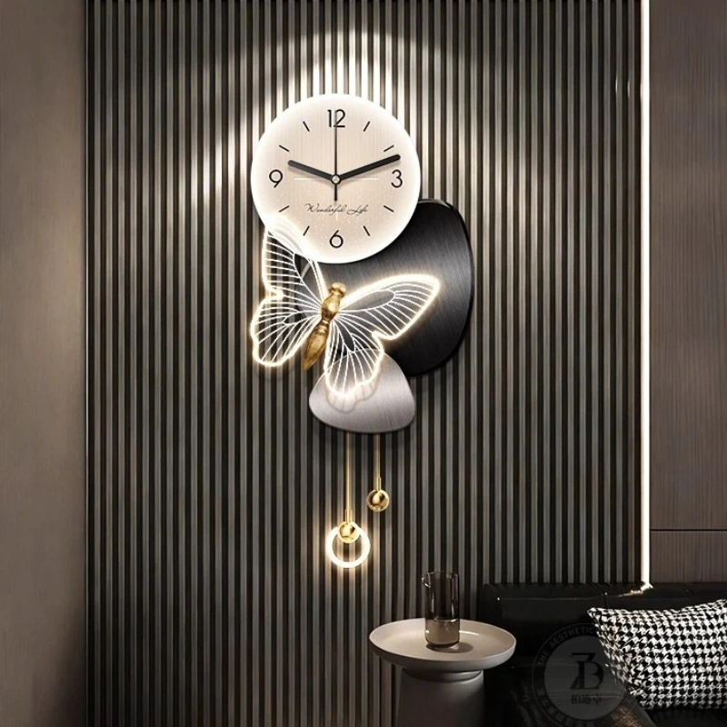 Luxury Design Butterfly Wall Clock Villa LED Digital Clock Nordic Living Room Mute Quartz Clock Corridor Mural Watch Home Decor