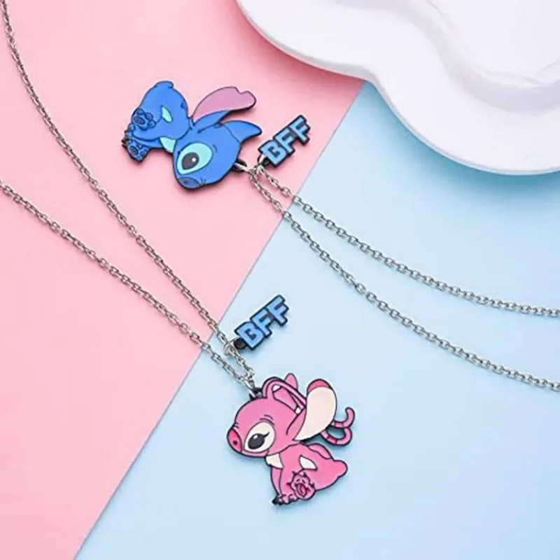 Disney Lilo & Stitch Heart Necklace Photo Printed Glass Pendant for Kids Handmade Jewelry Children's Gifts