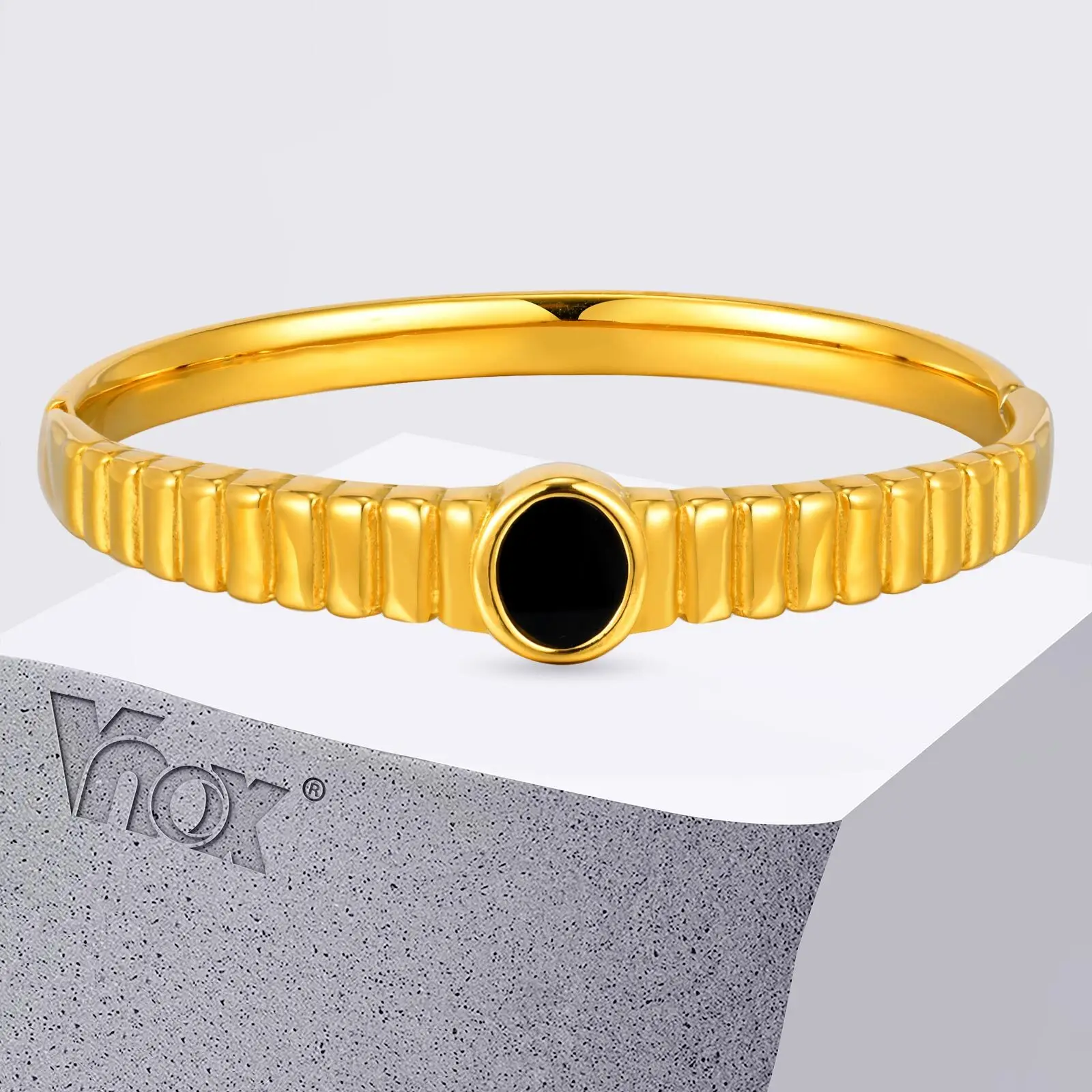 Vnox простой женский круглый браслет модные украшения, высококачественный позолоченный браслет из нержавеющей стали с цветным покрытием праздничный подарок для девочек