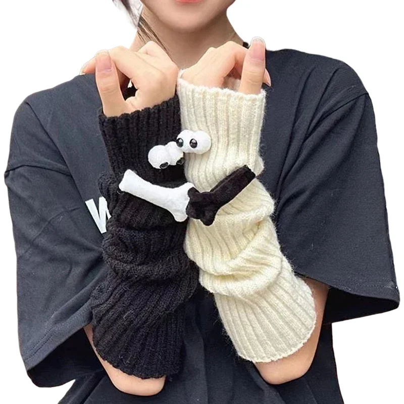 

Funny Magnetic Attraction Hand in Hand Glover Arm Leg Warmer Cartoon Eyes Couples Leg Cover Women Solid Color Knitted Stockings