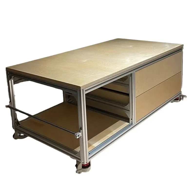 

Nordic simple aluminum profile tea cabinet living room storage side cabinet movable coffee table