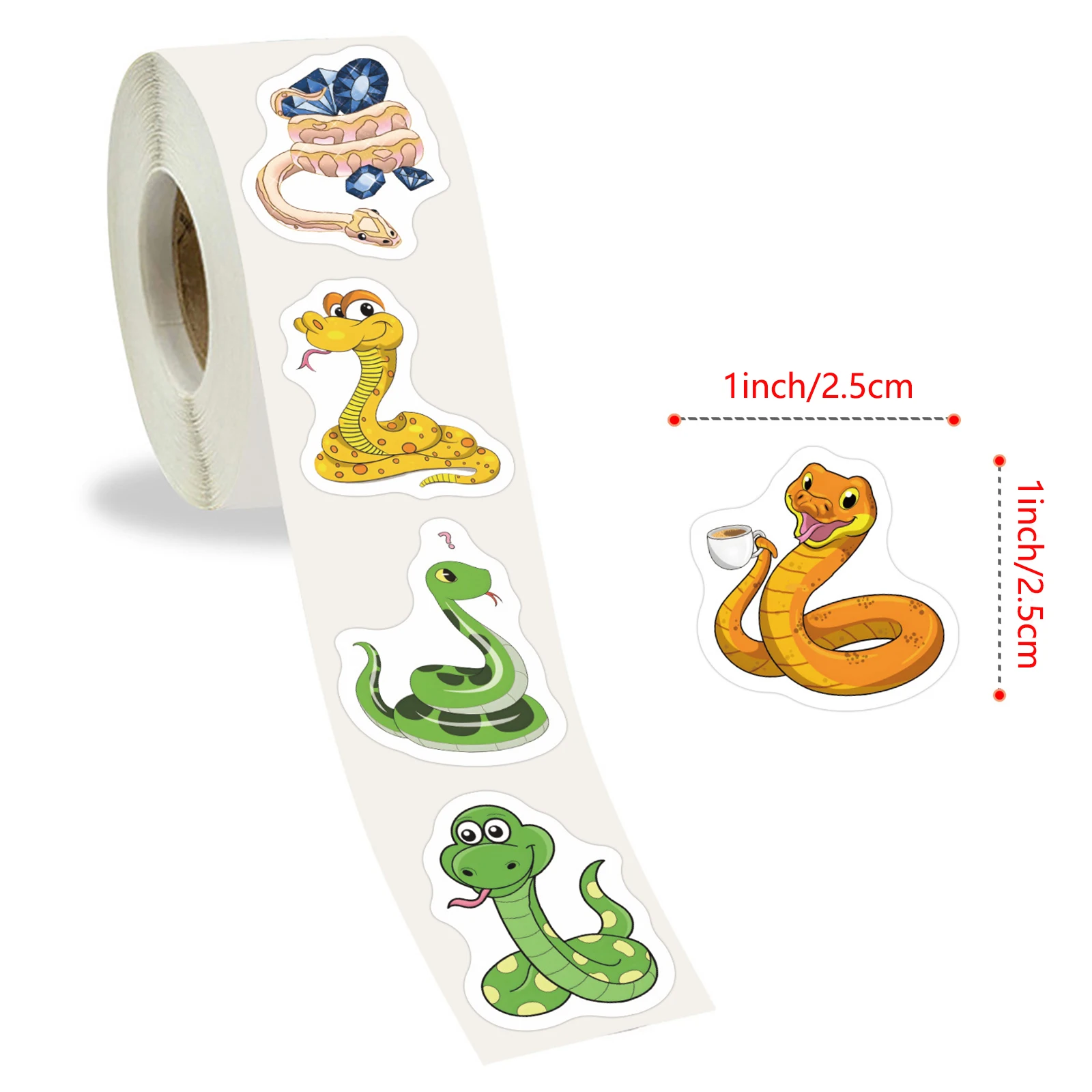 100-500pcs Cute Cartoon Snake Stickers for Laptop Phone Stationery Cup Scrapbook DIY Animals Kids Reward Sealing Label Sticker