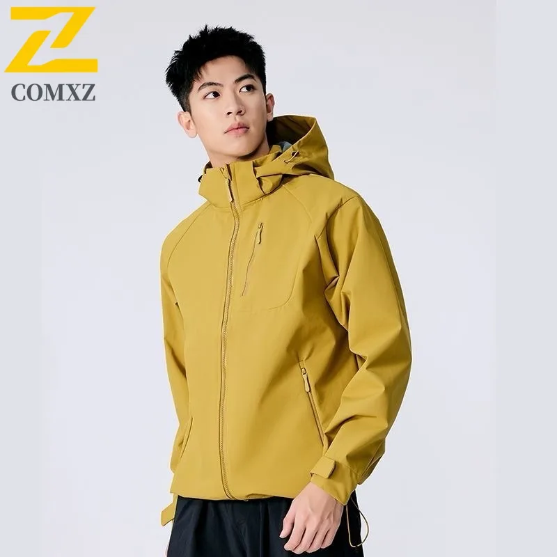 

COMXZ 2025 Mens Womens Mountain Outdoor Waterproof Windproof Hooded Hardshell Jacket Couple Hiking Travel Coat