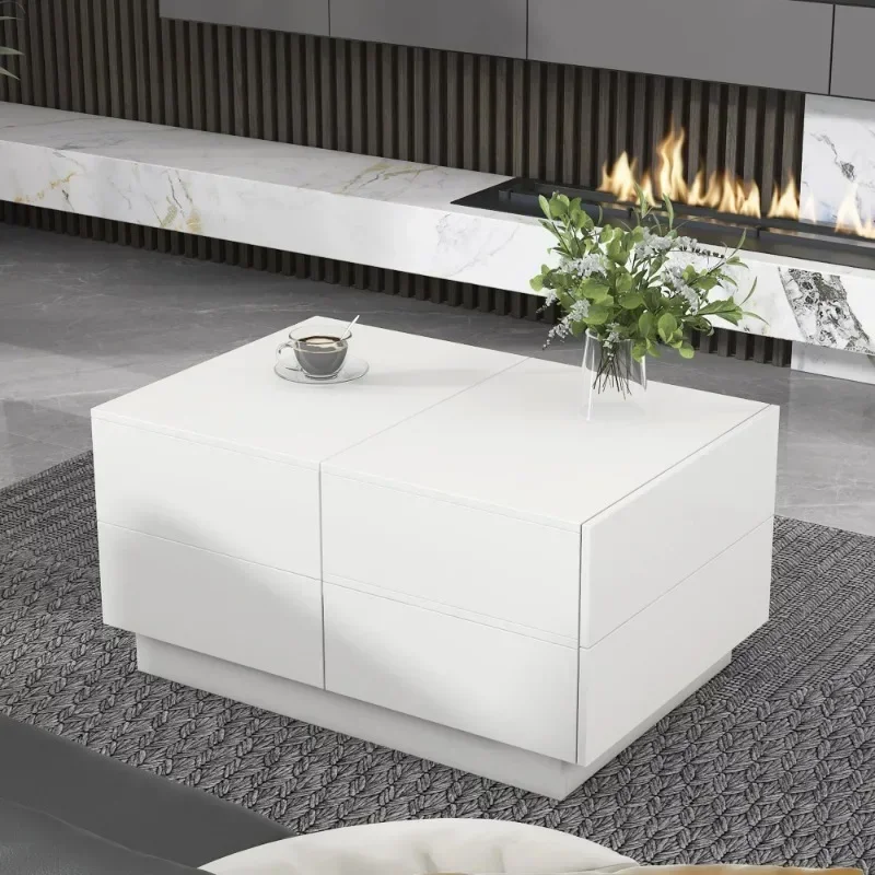 for Living room with 4 Drawers,UV High-gloss Center Table with Sliding Top,Rectangle Cocktail