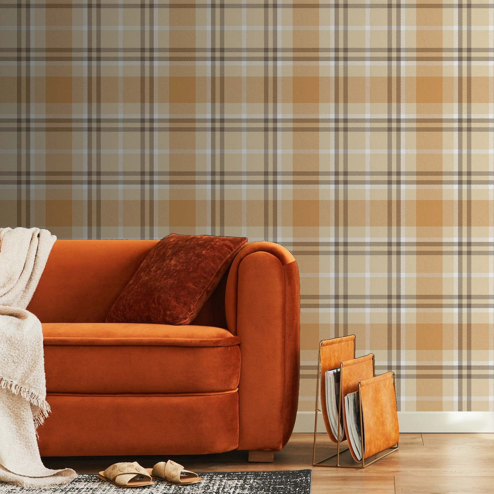 

Винтажные клетчатые наклейки на стену, классические бежевые и коричневые клетчатые обои, теплые обои для гостиной