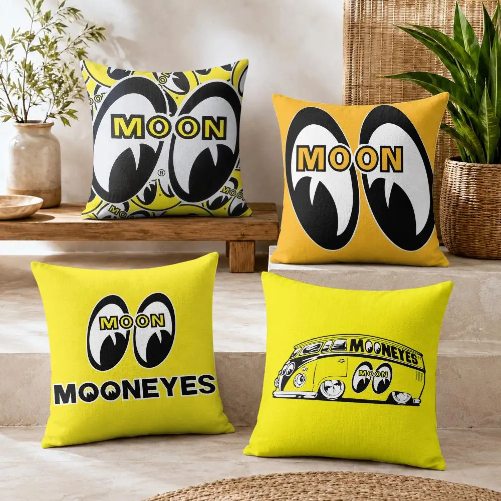 Fashion M-Mooneyes LOGO Cushion Cover Natural Linen Organic Fabric Double-Sided Printing Breathable For Decor