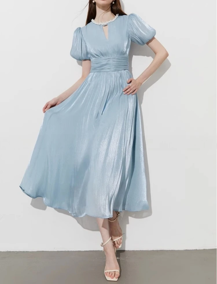 Abito con perline scintillanti Abito estivo da donna con maniche a sbuffo a vita alta Abiti aderenti eleganti in stoffa da festa