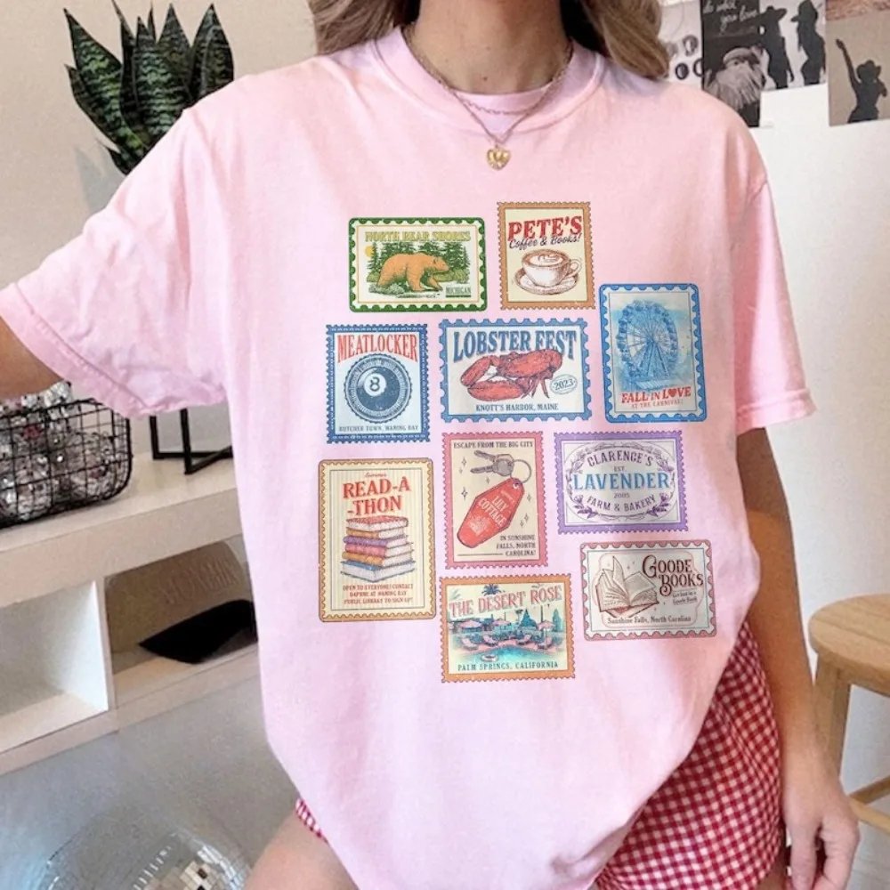 Emily Henry Books Stamp T Shirt Beach Read Book Shirt Sunshine Falls Tops Happy Place Inspired Clothes Book Lovers Gifts Tshirt