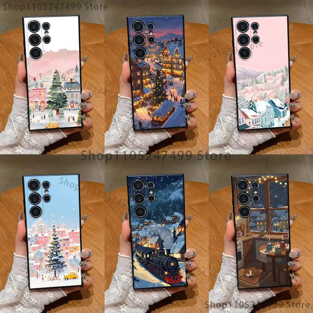 

Ins Cartoon Christmas Style Phone Case For Samsung S25,S24 Ultra,S20,S30 plus,S22 plus,S23,S30 Ultra 5G Silicone Black Shell