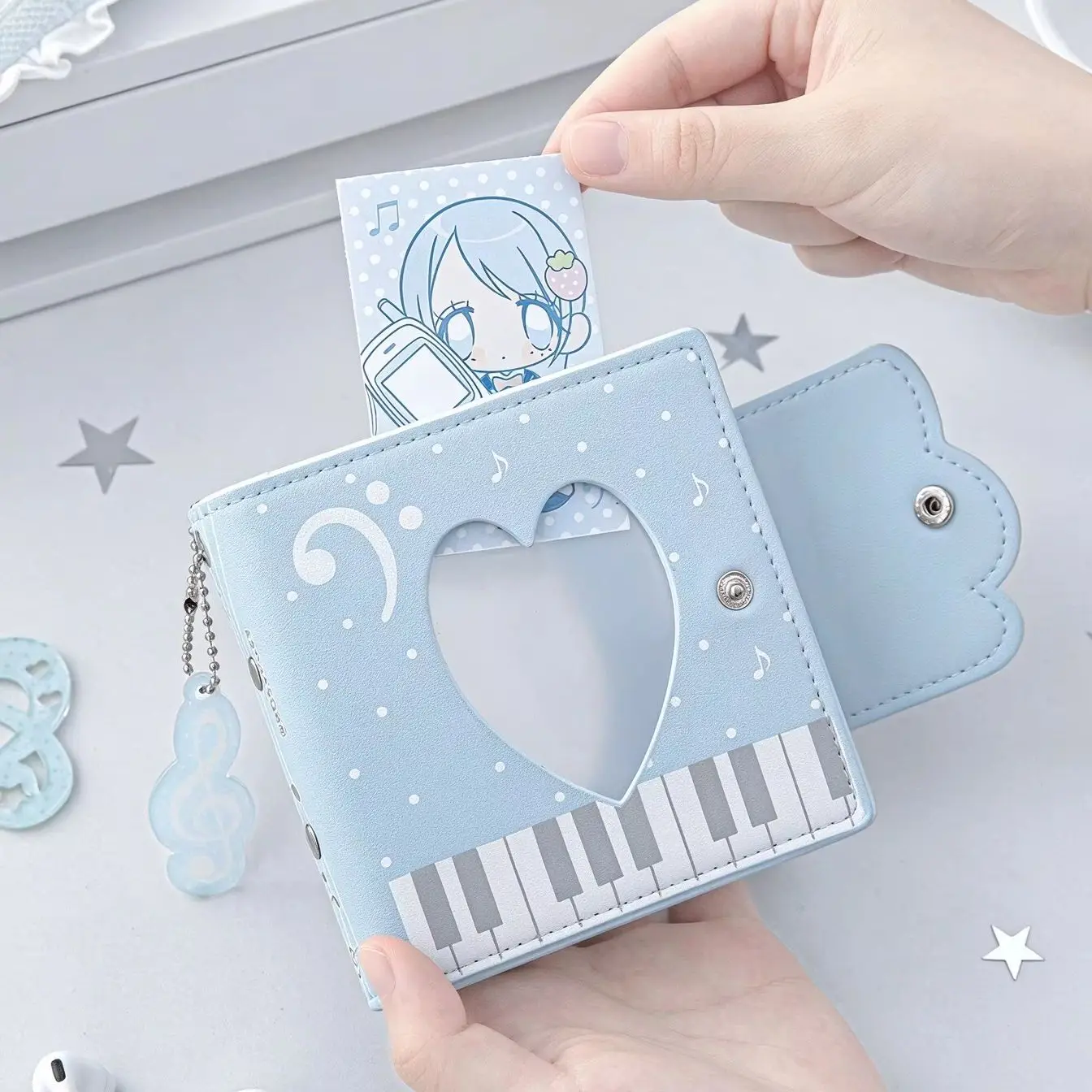 Mini Pendant Charm 3 Inch PU Leather Photocard Album, Kawaii Kpop Card Binder, Anime Card Collection Book for Girls