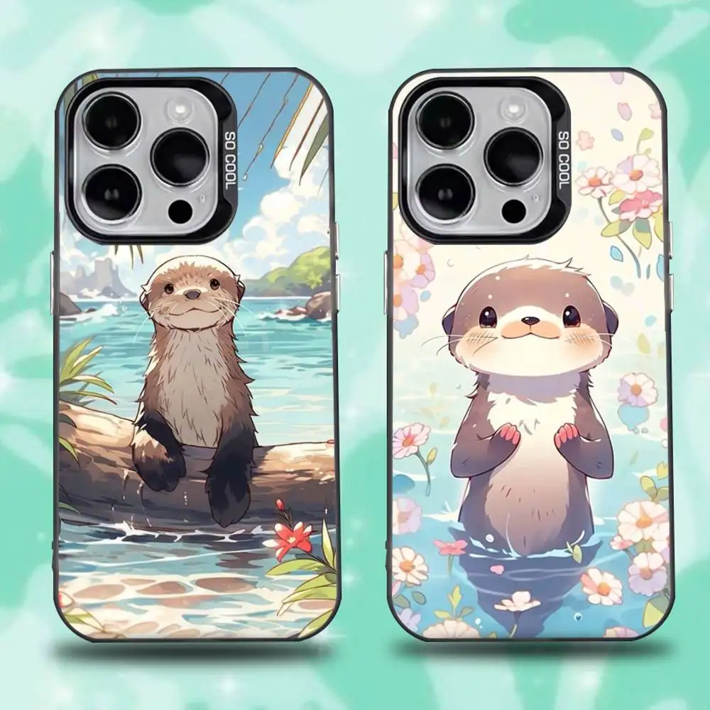 

Cute Cartoon Sea Otter Phone Case For iPhone 16,15,14,13,12,11,Mini,Pro,E,SE4,XS,MAX Black Candy Matte Cover
