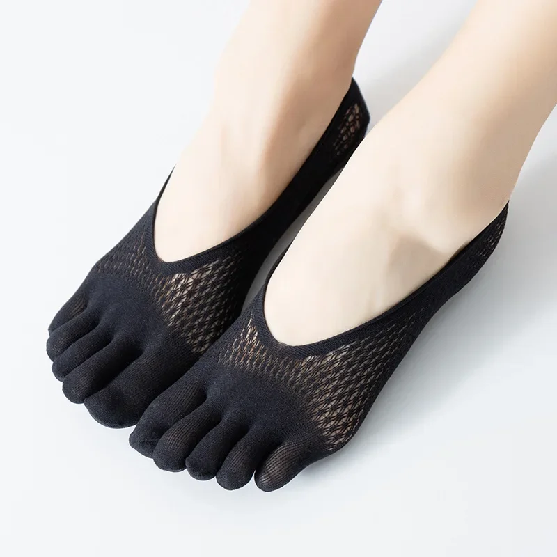 Five Finger Socks Slippers Yoga  Ladies Velvet Summer Stockings Short Mesh Breathable Invisible Shallow Mouth Silicone