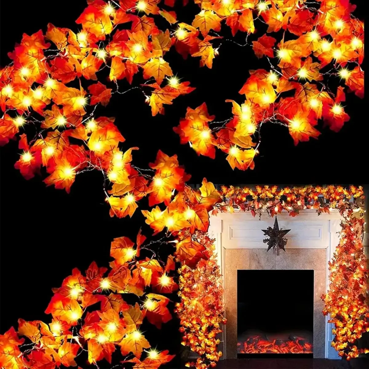 1PC 10/20/30/40 LED Double Maple Leaf Light String Battery Powered For Home Holiday Arrangement Scene Thanksgiving Fall Decor