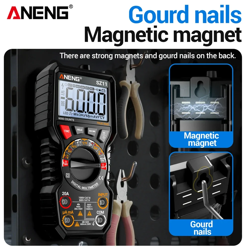 ANENG SZ11 Digital Multimeter 6000 Counts Wall-mounted Tester AC DC Voltage Current NCV Induction Temperature Electrician Repair