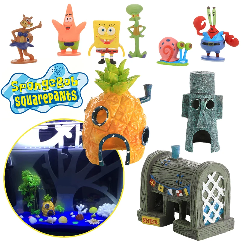 SpongeBob Fish Tank Ornament Squidward\'s House Pineapple Decorations Anime Fish Tank Decoration Landscaping Aquarium Accessories