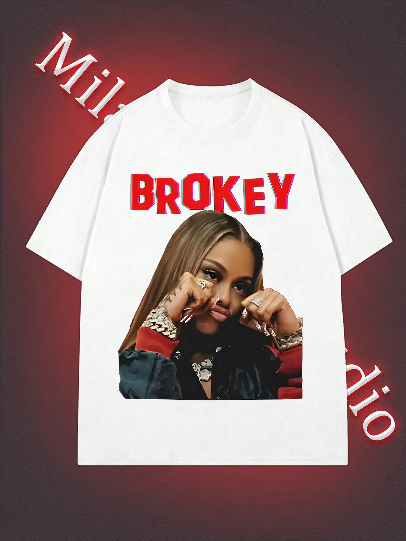 

Women's 100% Oversized Graffiti Graphic T-Shirt - Bold BROKE$ Lettering & Luxury Jewelry Design, Loose Fit Casual Short Sleeve
