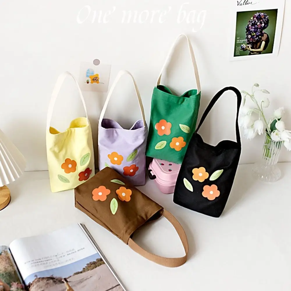 Print Flower Canvas Bucket Bag Simple Graffiti All-match Print Handbag Large Capacity Small Tote Bag Cloth Tote Bag Outdoor