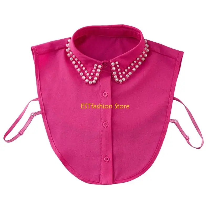 Y5GC Elegant Beaded Double Row Pearls Detachable Collar For Women Soft Comfortable Fabric For Prom Event And Daily Commute