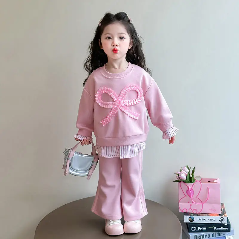 Girl Hoodie Pants Two-Piece Set Spring Autumn Suit Round Neck Tops Straight-Leg Pants Child Kawaii Fashion New Casual Clothing