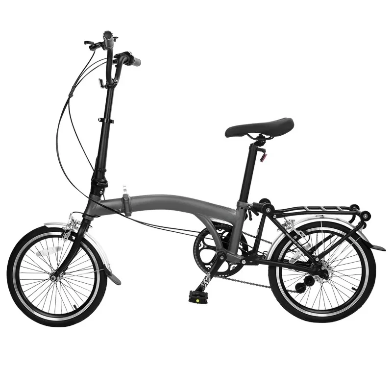 Triple Folding Bike Lightweight Carbon Steel Frame 9-Speed 16-Inch Disc Brake Folding Bike Commuter City Bike