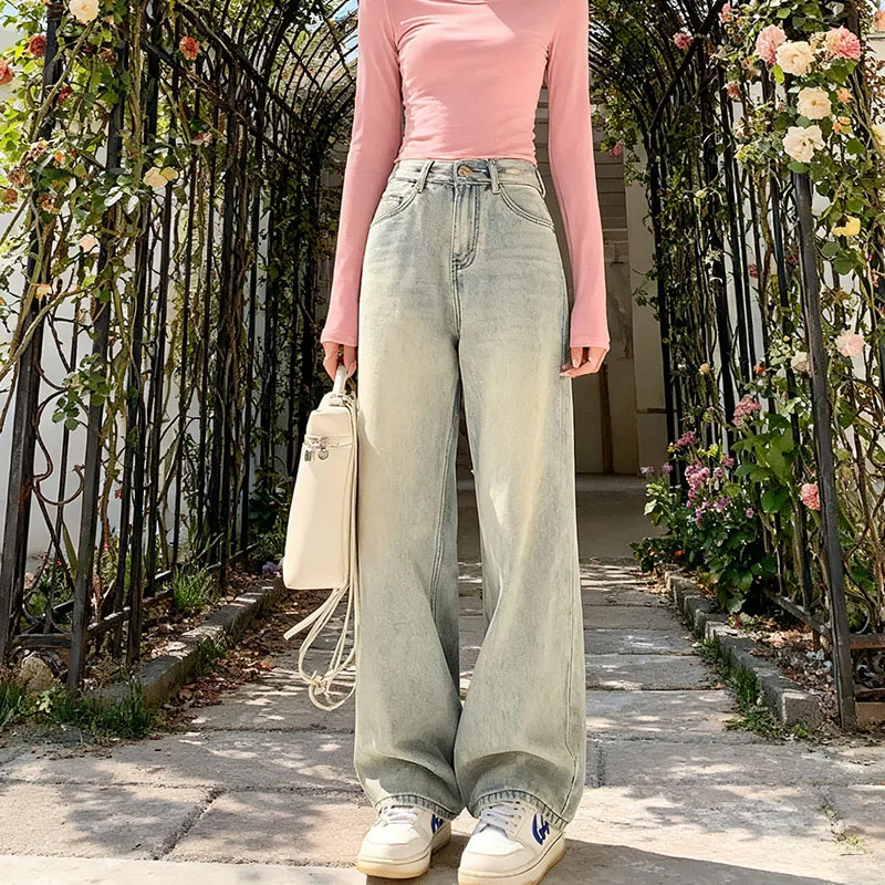 

Зимние женские широкие джинсы Y2K с высокой талией и термофлисовой подкладкой, прямые брюки