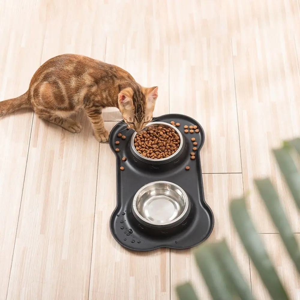 

Stainless Steel Pet Bowl Pad Anti Spill Anti Overflow Dog Food Basin Anti Slip Portable Cat Feeding Double Bowls