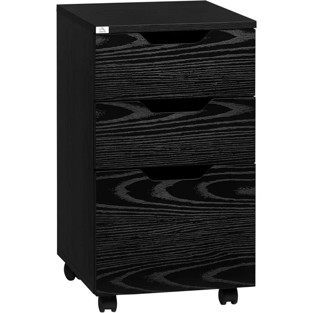 

3 Drawer Mobile File Cabinet, Rolling Printer Stand, Vertical Filing Cabinet, Black Wood Grain