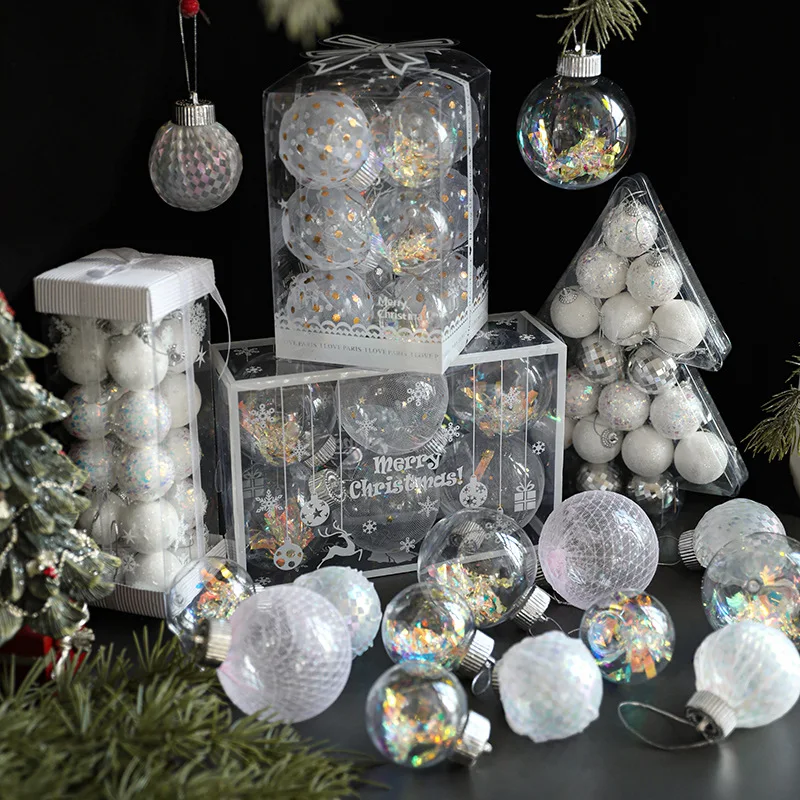 

6/12Pcs Christmas Creative Venue Atmosphere Decoration Gift Christmas Tree White Transparent Ornament Balls Window Display Decor