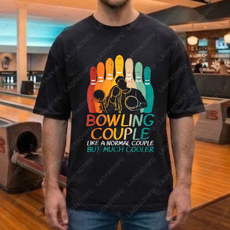 "Me Waiting for The Ten Pin To Fall" Slogan Funny Skeleton Bowling Graphic T-shirt 100% Cotton Short Sleeve Sports Casual Tshirt view 2