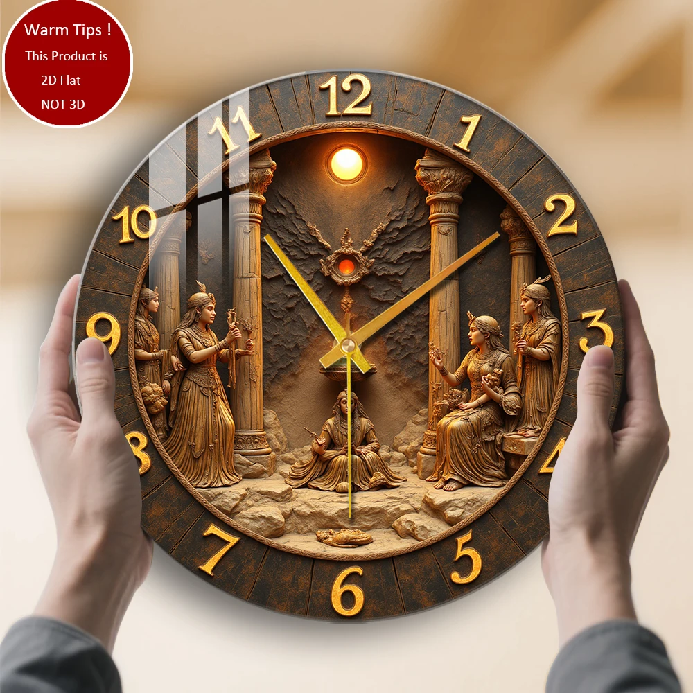 

Настенные часы из закаленного стекла, часы с ритуальной скульптурой «Небесные богини», подходящие для декора стен или настольного дисплея в любом месте