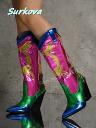 Elegant Retro Mid-calf Boots Multicolor Pointed Toe Slow Chunky Heel New Arrival Fashion High Quality Luxury Women Shoes