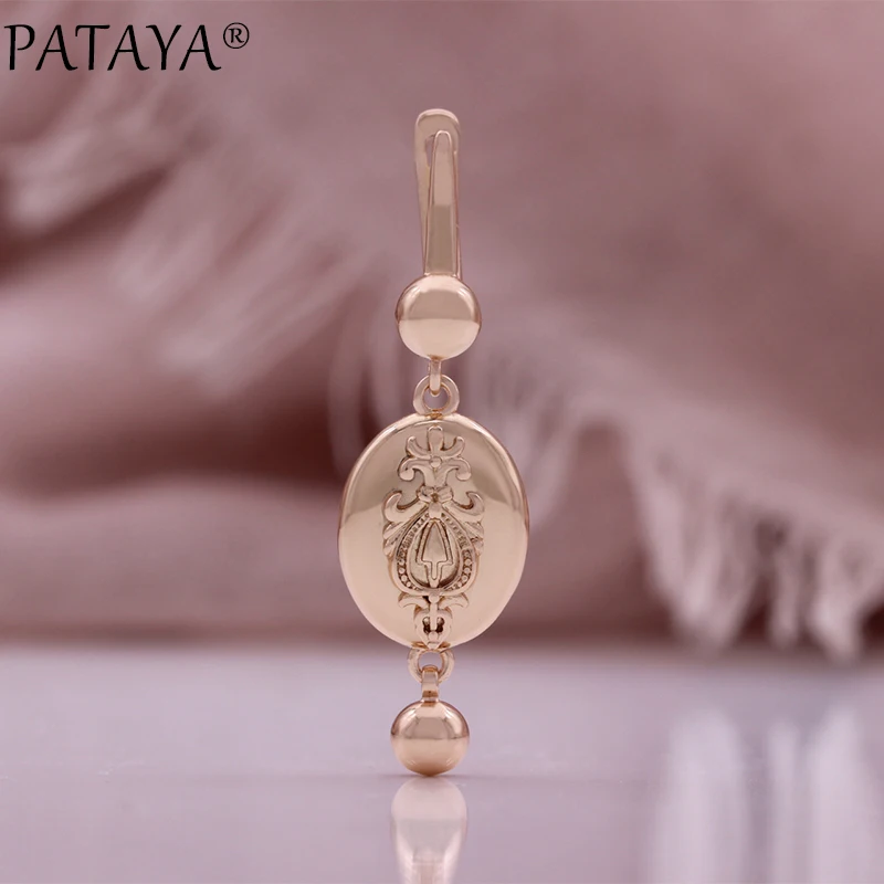 PATAYA Luxury Unique Print Slim Drop Earrings Glossy 585 Rose Gold Color Jewelry Wedding Party Personality Fashion Earrings