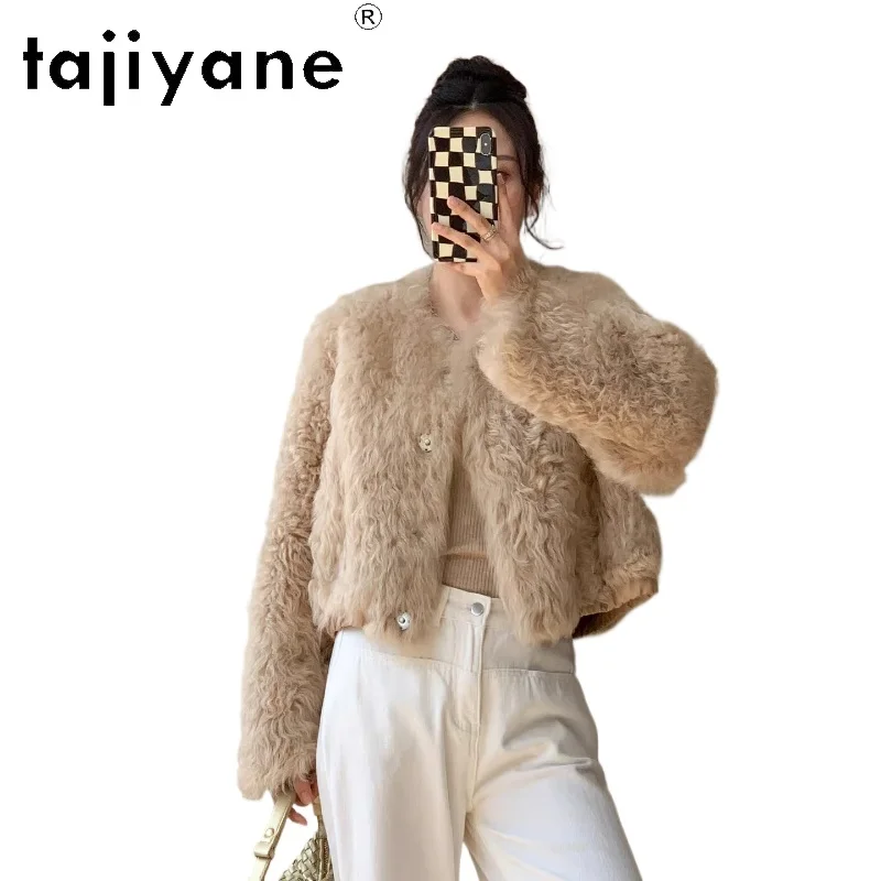 معطف فرو مزدوج الوجه من صوف الغنم الطبيعي 100% من TAJIYANE سترة نسائية فاخرة قصيرة من الفرو الحقيقي ملابس شتوية 2025 schuba