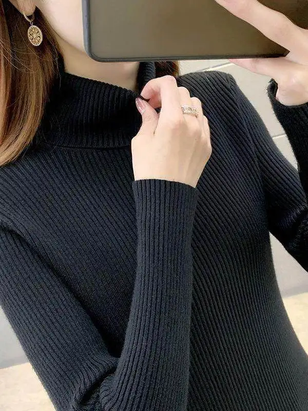 

Облегающий высокий воротник, длинный рукав, трикотажный свитер, базовый слой, осень-зима, новинка, универсальный, стильный, нижняя одежда, мужской и женский