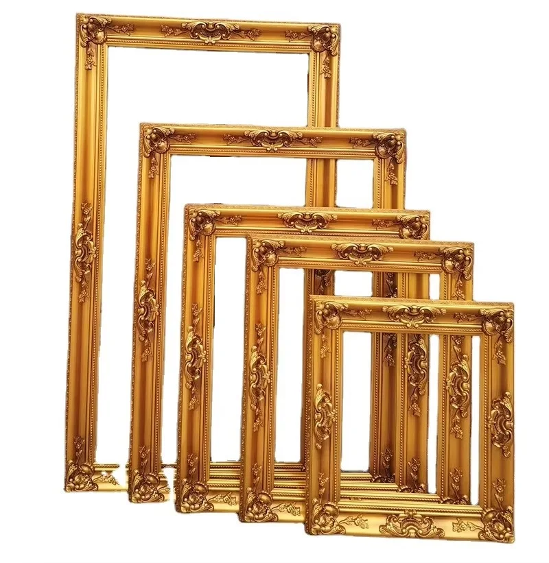 

Handmade Solid Wood Large Photo Frame with Golden Corner Flower Retro European Decorative Oil Painting Mirror for Photo Studios