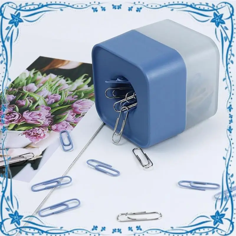 

New Two-Color Paper Clips In Elegant Magnetic Frosted Square Clip Holder, 28Mm, 130 Clips Per Box Durable Easy To Use (Sky Blue)