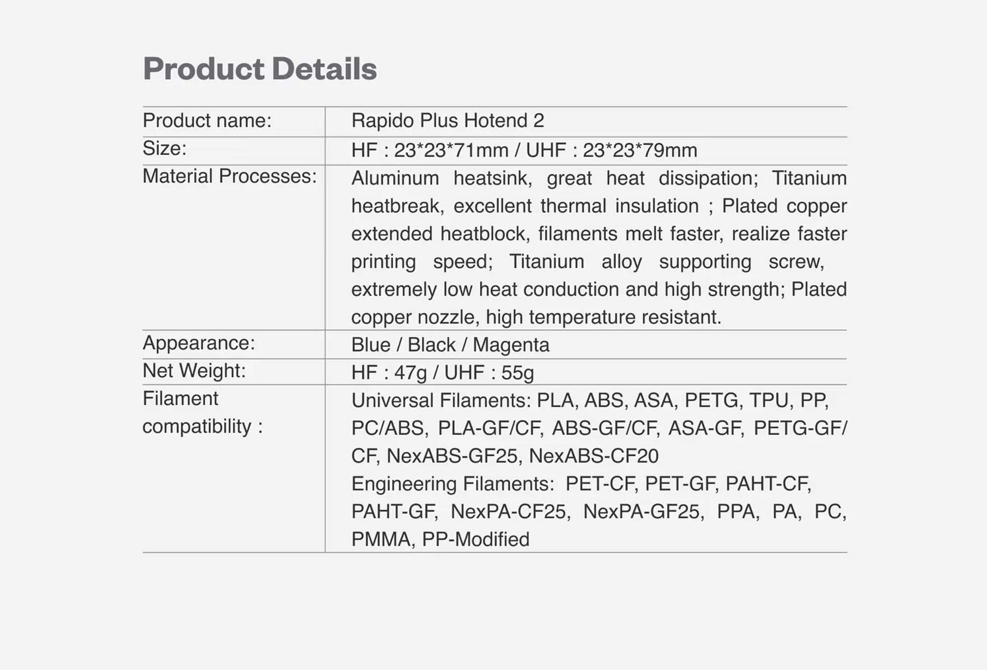 Trianglelab Phaetus RAPIDO HOTEND 2 High Flow RAPIDO V2 104GT-2/PT1000 für VORON DDE DDB Extruder Ender3 V2 CR10 V3 115W – Detail 14