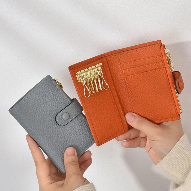 Moda prawdziwy skórzany portfel na klucze Unisex wielofunkcyjny Organizer do kluczy mężczyźni karty brelok do kluczy kobiety gospodyni portmonetki