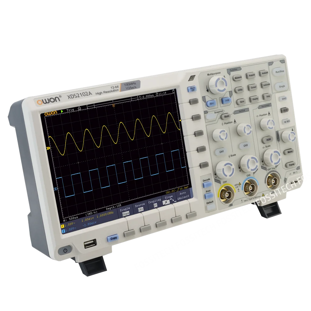 Owon alta precisão resolução osciloscópio xds2102a 100mhz 12 bits 2 +(1) canais 1gs/s osciloscópio digital de alto desempenho