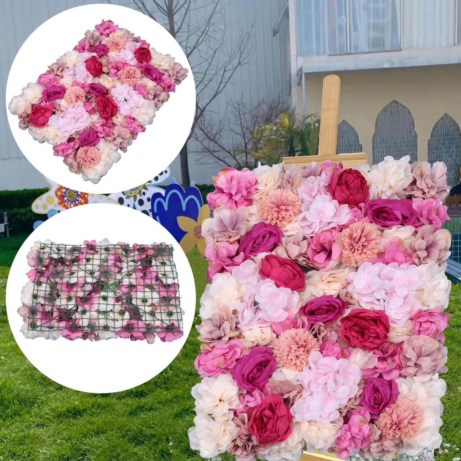 

6 Pcs Artificial Flower Wall Backdrop Panels Fuchsia DIY Floral Background Mat 40*60cm