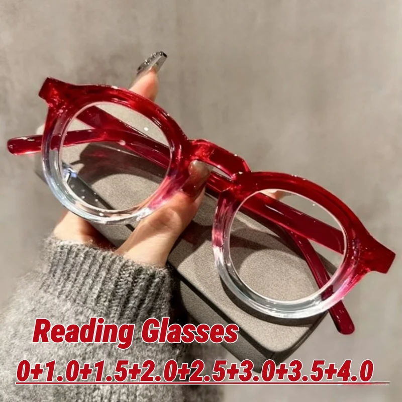 

Retro Round-Frame Presbyopia Glasses HD Blue Light Blocking Women Reader Eyewear with Plus Diopters Classic Trendy Eyewear