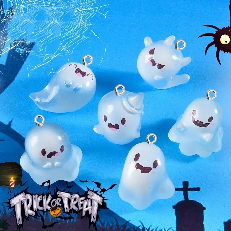 10Pcs Cartoon Luminous Ghost Resin Charms DIY Halloween Gift Jewelry Making Creative Keychain Phone Pendant Funny Figurine Decor