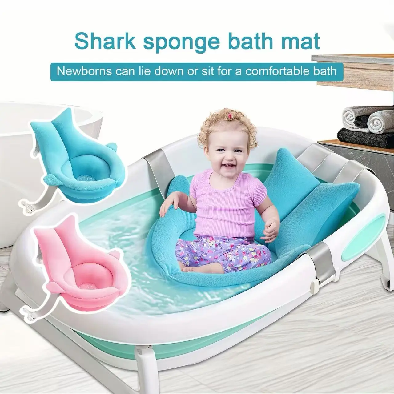 

1-Piece Set, Shark-Shaped Baby Bath Cushion, Made of Soft and Breathable Polyester, with Adjustable Buckle, Ergonomic Design, Frees up Parents' Hands for Easy Baby Bathing